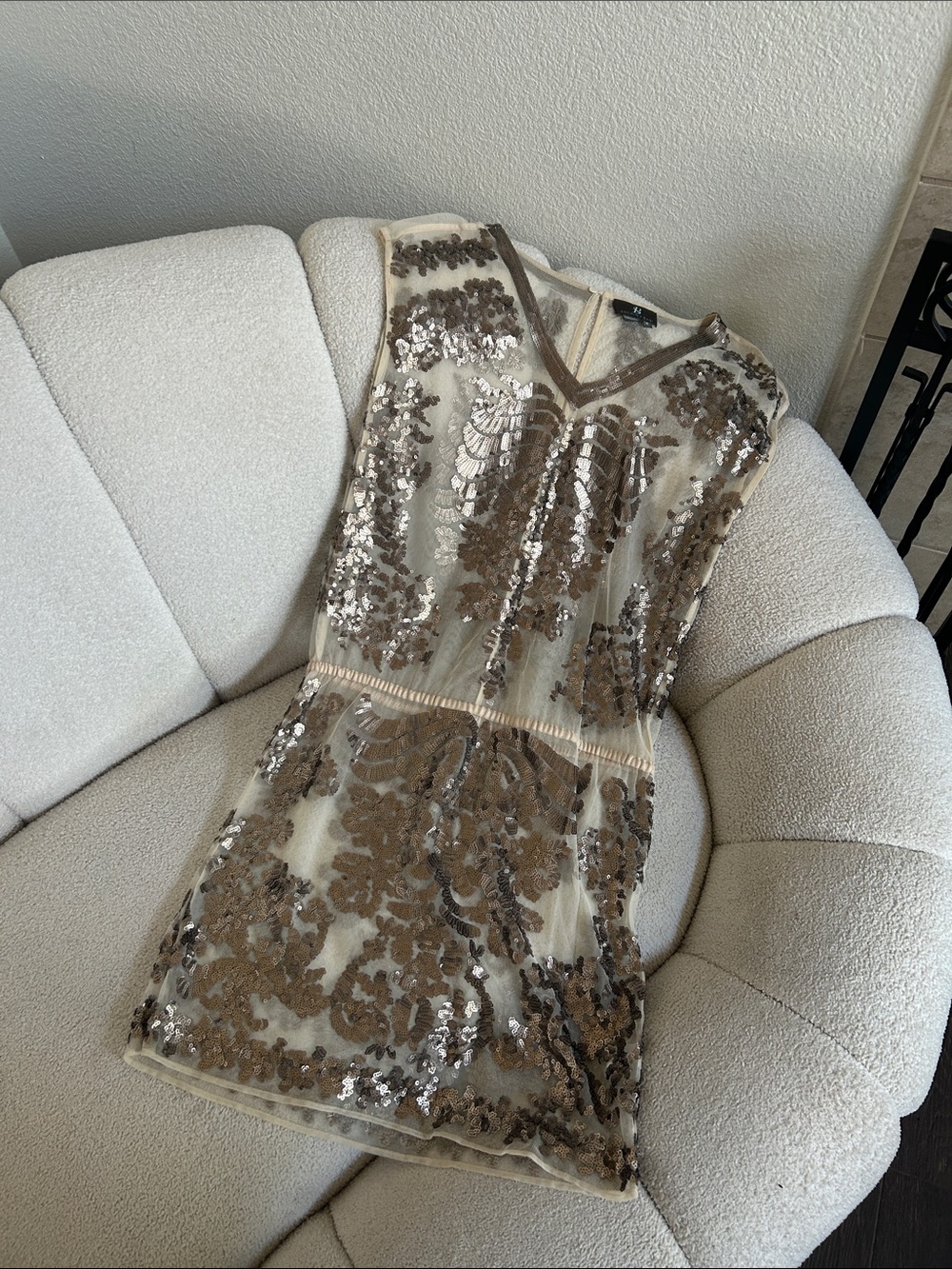 Sachin + Babi Champagne Sequin Floral V-Neck Mini Dress